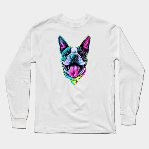 Cute Boston Terrier Dog Cone Artwork Long Sleeve T-Shirt by Furrban